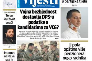 Naslovna strana "Vijesti" za 20. avgust 2020.