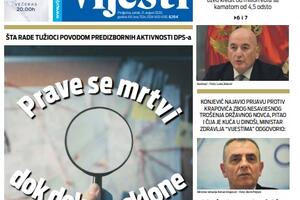 Naslovna strana "Vijesti" za petak 21. avgust 2020. godine