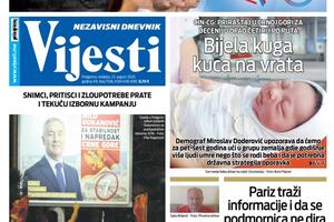 Naslovna strana "Vijesti" 23. avgust 2020. godine