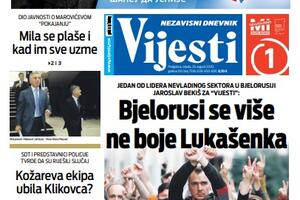 Naslovna strana "Vijesti" za srijedu 26. avgust 2020. godine