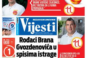 Naslovna strana "Vijesti" za četvrtak 27. avgust 2020. godine