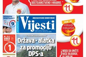 Naslovna strana "Vijesti" za petak 28. avgust 2020. godine