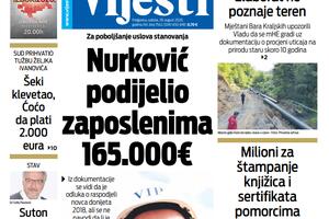 Naslovna strana "Vijesti" za 29. avgust