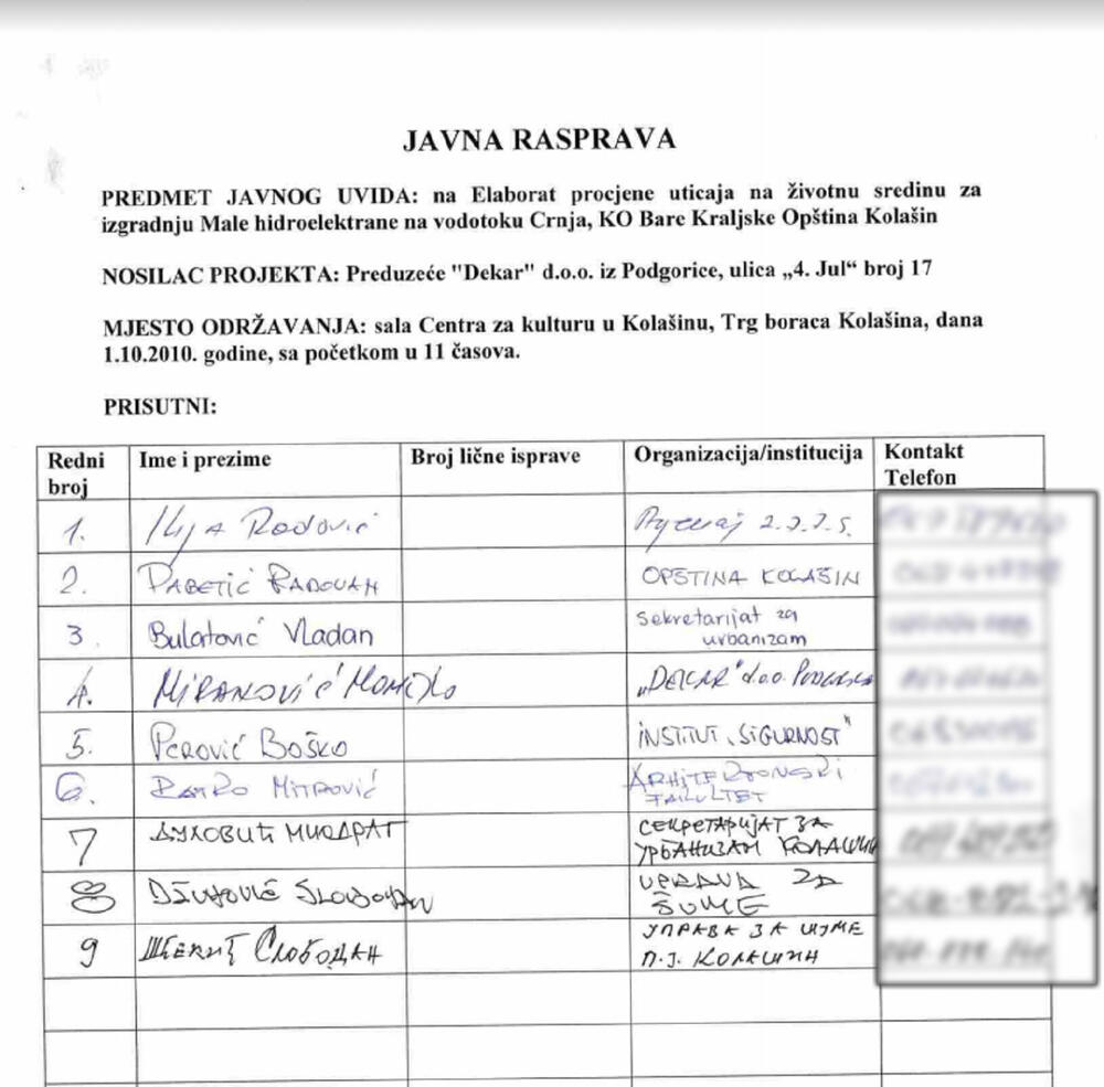 Na javnoj raspravi devet učesnika, među kojima nijedan mještanin