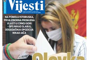 Naslovna strana "Vijesti" za 31. avgust 2020.