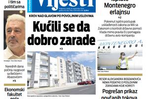 Naslovna strana "Vijesti" za 16. septembar
