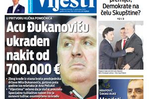 Naslovna strana "Vijesti" za 17. septembar