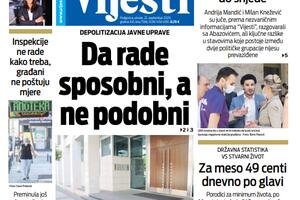 Naslovna strana "Vijesti" za 22. septembar