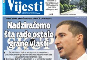 Naslovna strana "Vijesti" za 25. septembar