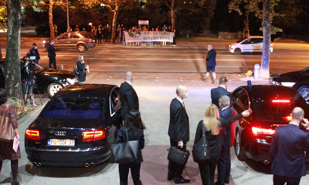 <p>Aktivisti su se okupili kako bi skrenuli pažnju evropskog komesara na peticiju za, kako je najavljeno, očuvanje Sinjajevine</p>