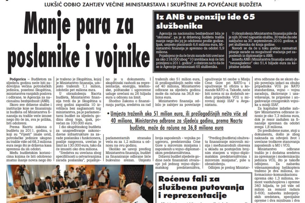 Strana "Vijesti" od 22. oktobra 2010., Foto: Arhiva Vijesti