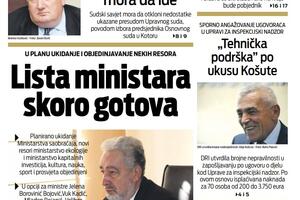 Naslovna strana "Vijesti" za 5. novembar 2020.