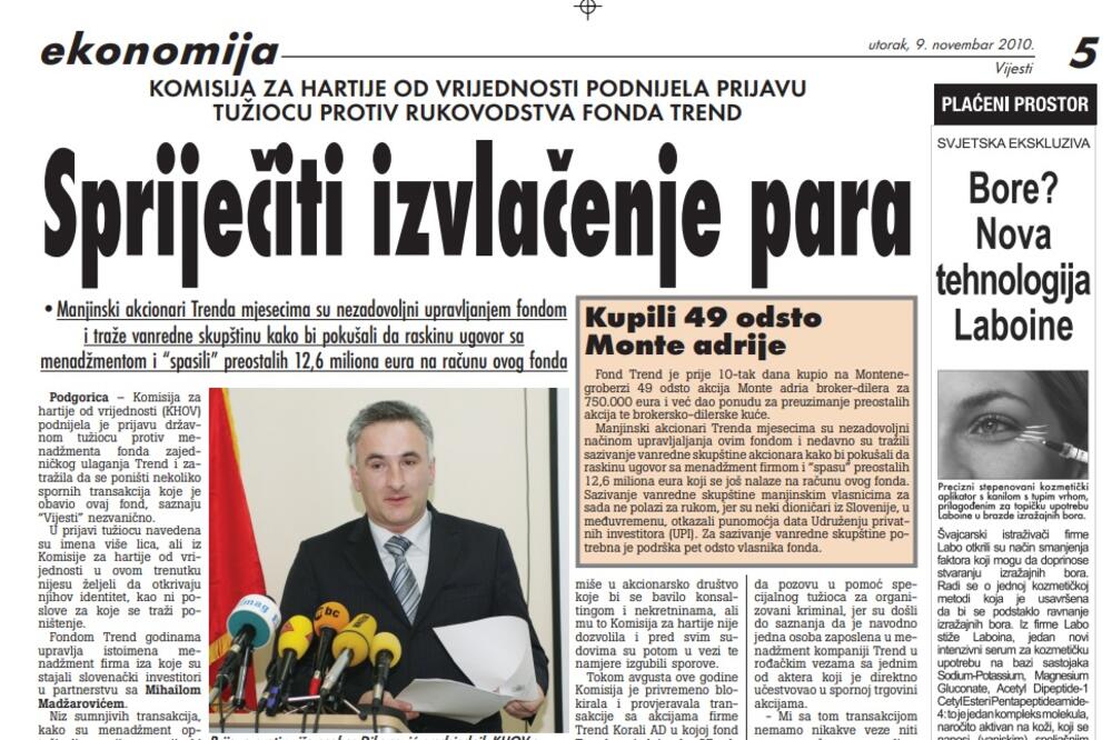 Strana "Vijesti" od 9. novembra 2010., Foto: Arhiva Vijesti