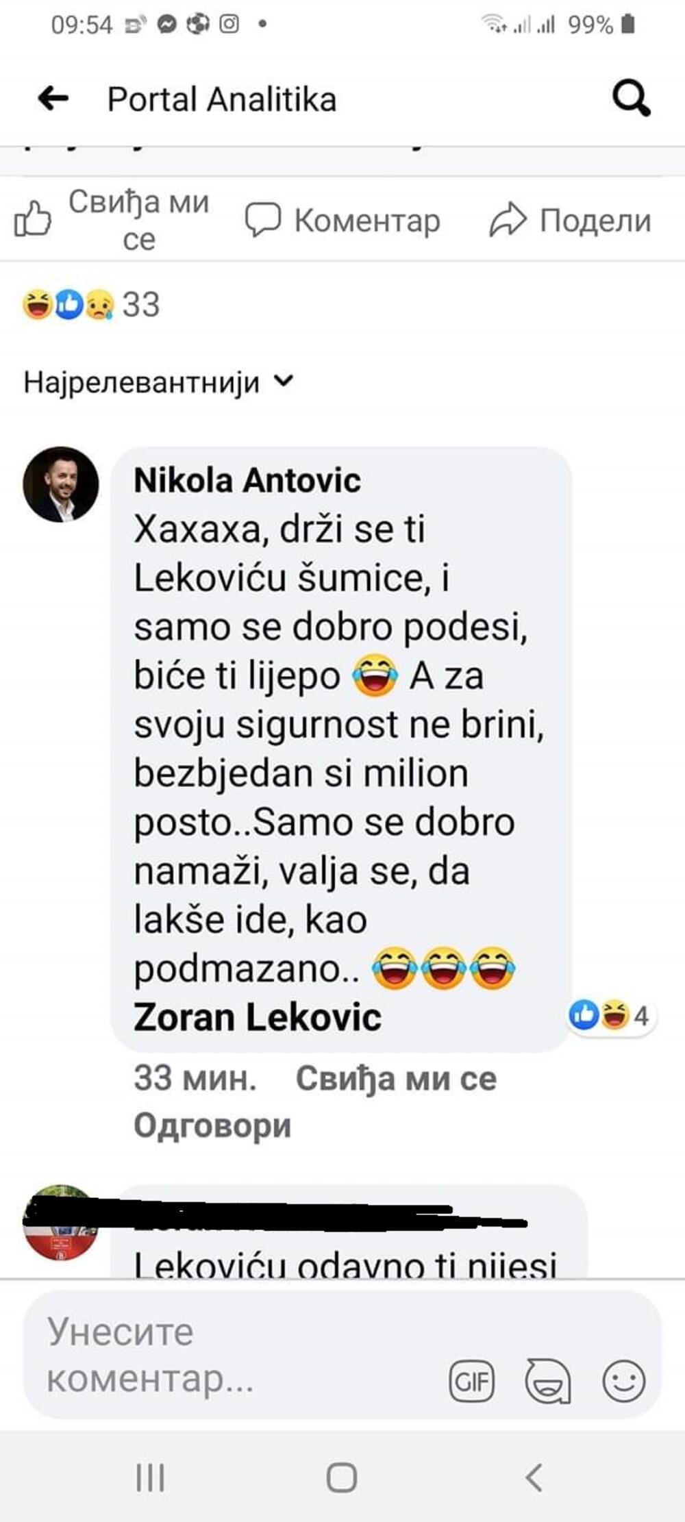 Neprimjerni komentar Antovića
