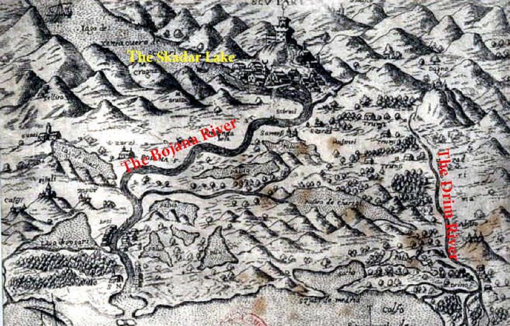 Mapa Skadarskog jezera, rijeke Bojane i šire okoline iz 1570. godine