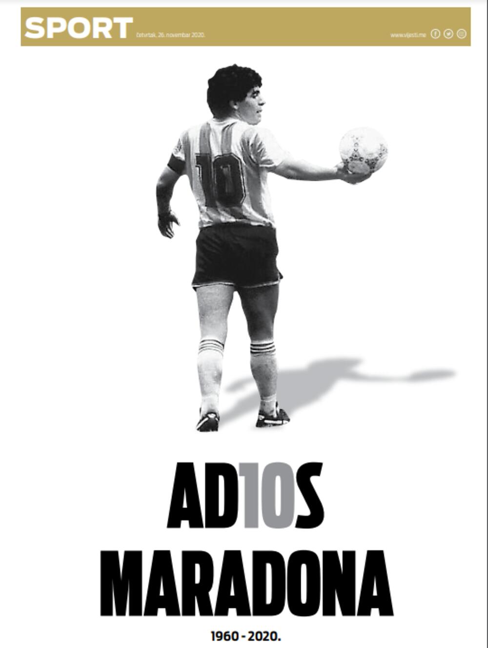 Maradona na sportskim stranama 'Vijesti'