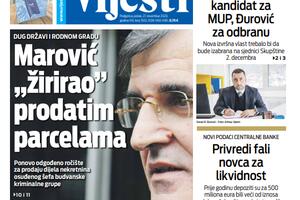Naslovna strana "Vijesti" za 27. novembar