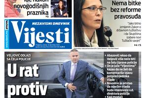 Naslovna strana "Vijesti" za utorak 8. decembar 2020. godine