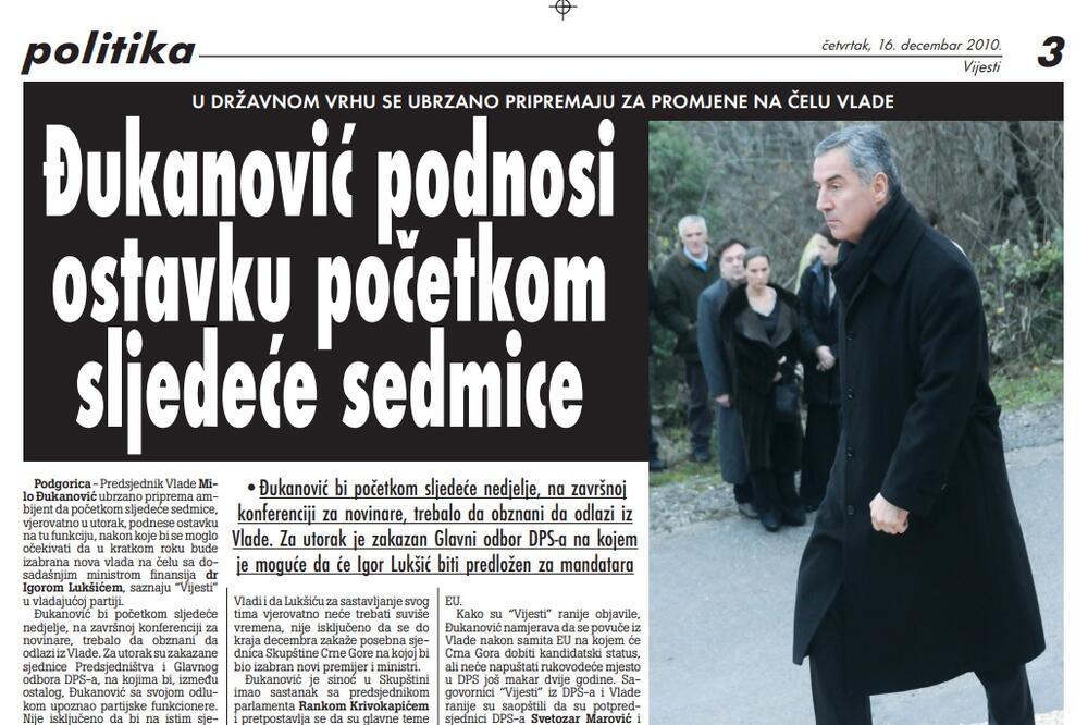 Strana "Vijesti" od 16. decembra 2010., Foto: Arhiva Vijesti