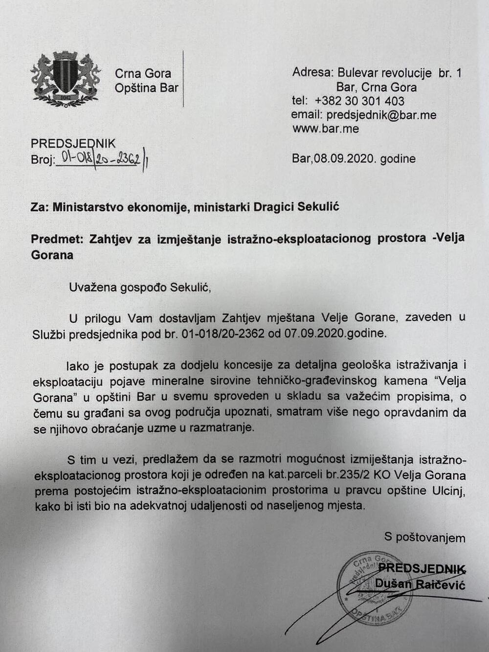Dopis Dušana Raičevića
