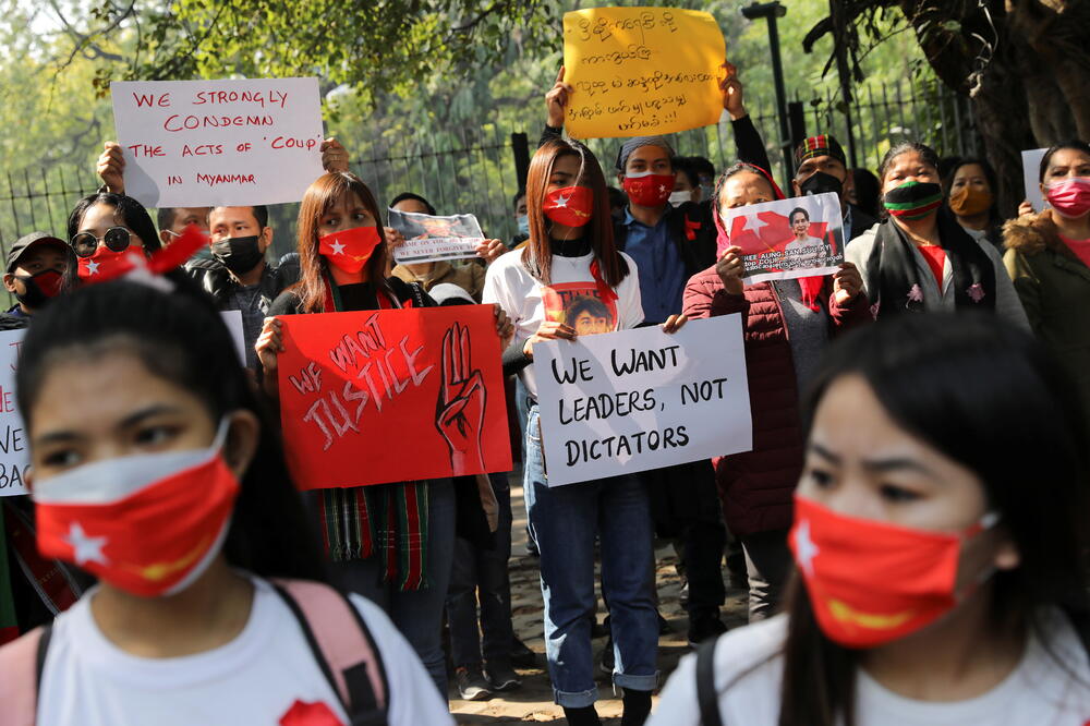 Protest u Mjanmaru, Nju Delhi, Foto: Reuters