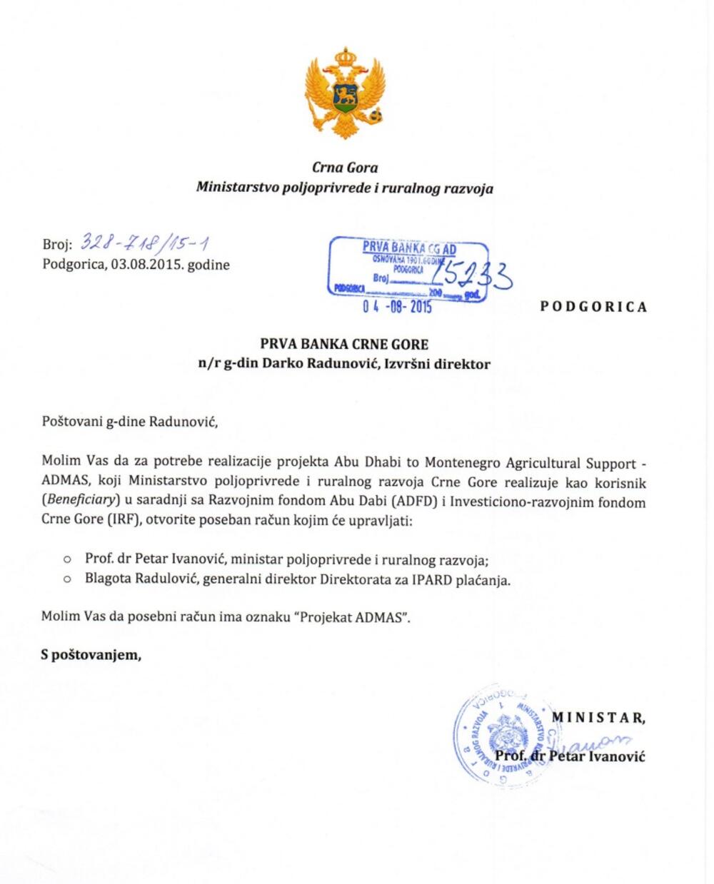 Petar Ivanović dopis