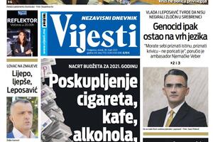 Naslovna strana "Vijesti" za 30. mart 2021.