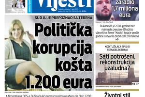 Naslovna strana "Vijesti" za 3. april 2021.
