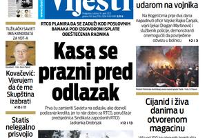 Naslovna strana "Vijesti" za 10. april 2021.