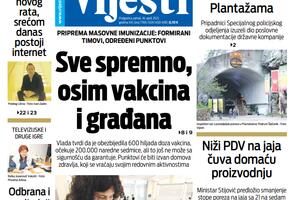 Naslovna strana "Vijesti" za 16. april 2021.