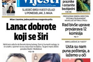 Naslovna strana "Vijesti" za 30. april, 1. i 2. maj