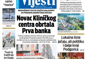 Naslovna strana "Vijesti" za petak 14. maj 2021. godine