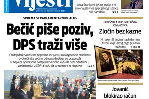 Naslovna strana "Vijesti" za 27. maj 2021.