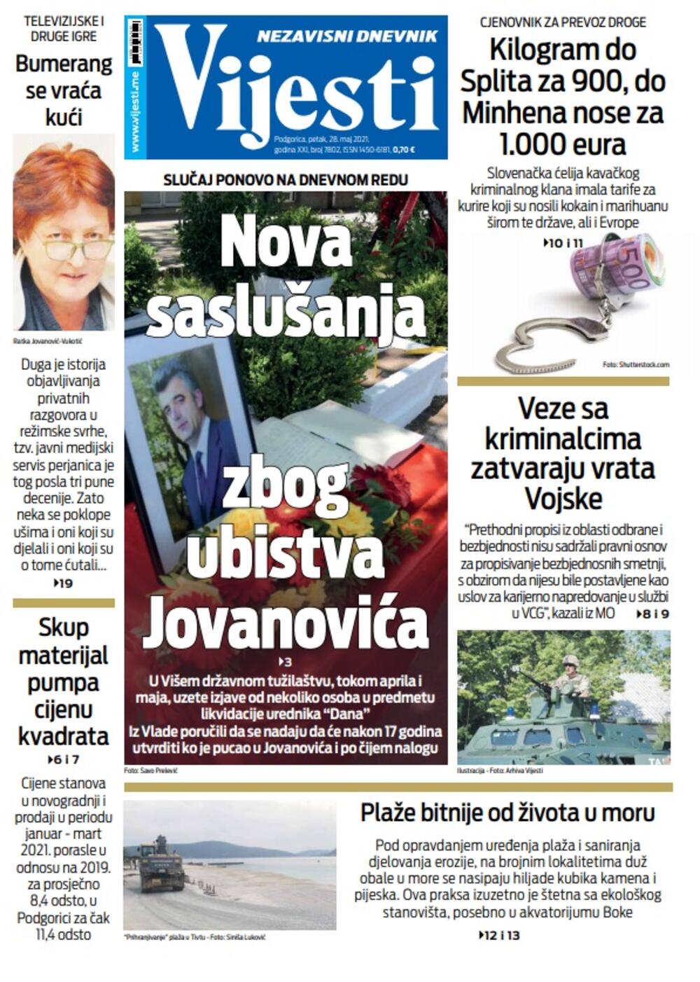 Naslovna strana "Vijesti" za 28. maj 2021., Foto: Vijesti