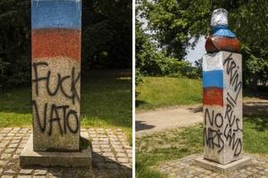 Ruska zastava i uvrede NATO-u na spomeniku pjesniku