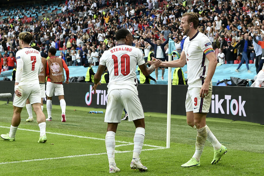 Heroji engleske pobjede protiv Njemaca: Griliš, Sterling i Kejn, Foto: Andy Rain