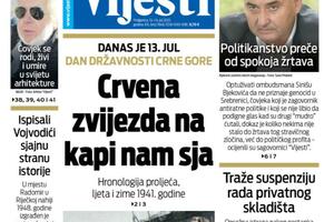Naslovna strana "Vijesti" za utorak 13. jul i srijedu 14. jul...