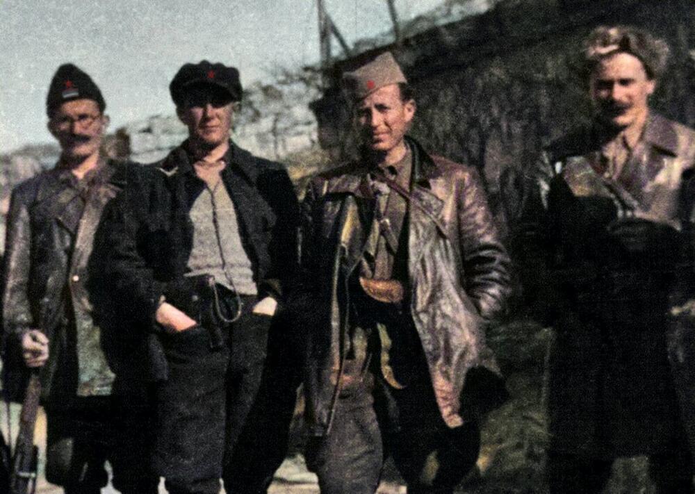 Ivan Milutinović, Milovan Đilas, Mitar Bakić i Sava Kovačević (Gornje Polje, Nikšić, 1942.), Foto: Privatna arhiva