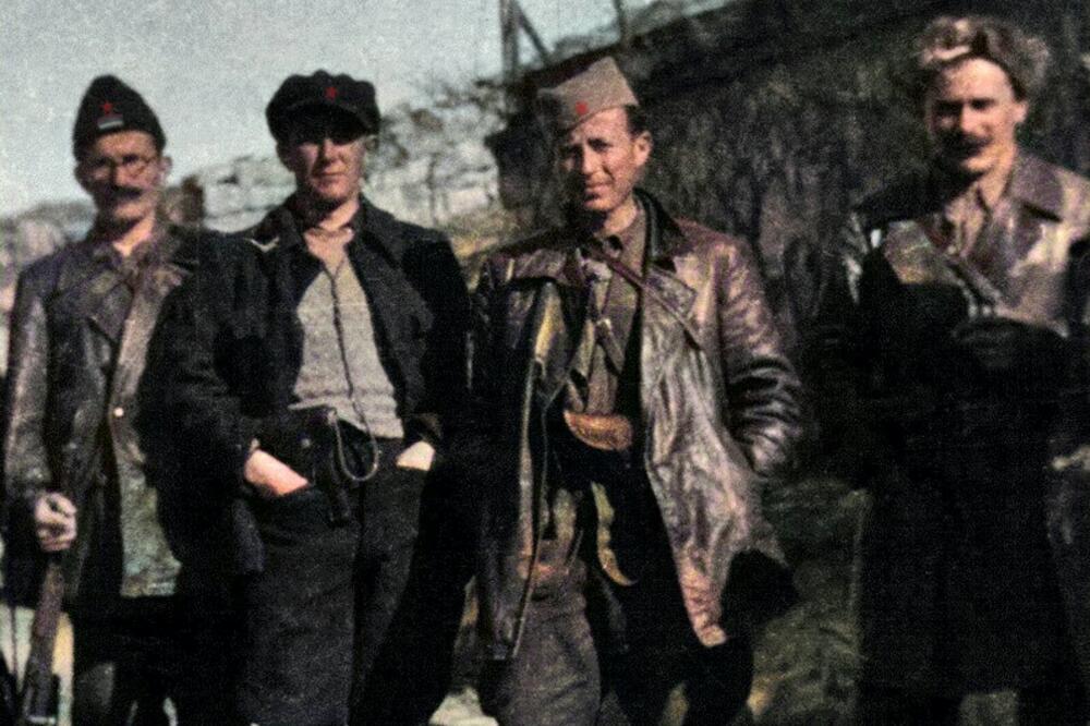 Ivan Milutinović, Milovan Đilas, Mitar Bakić i Sava Kovačević (Gornje Polje, Nikšić, 1942.), Foto: Privatna arhiva