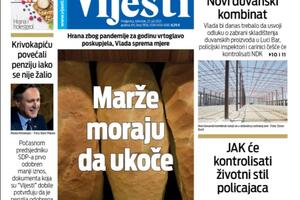 Naslovna strana "Vijesti" za 22. jul 2021. godine