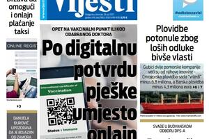 Naslovna strana "Vijesti" za 29. jul 2021.