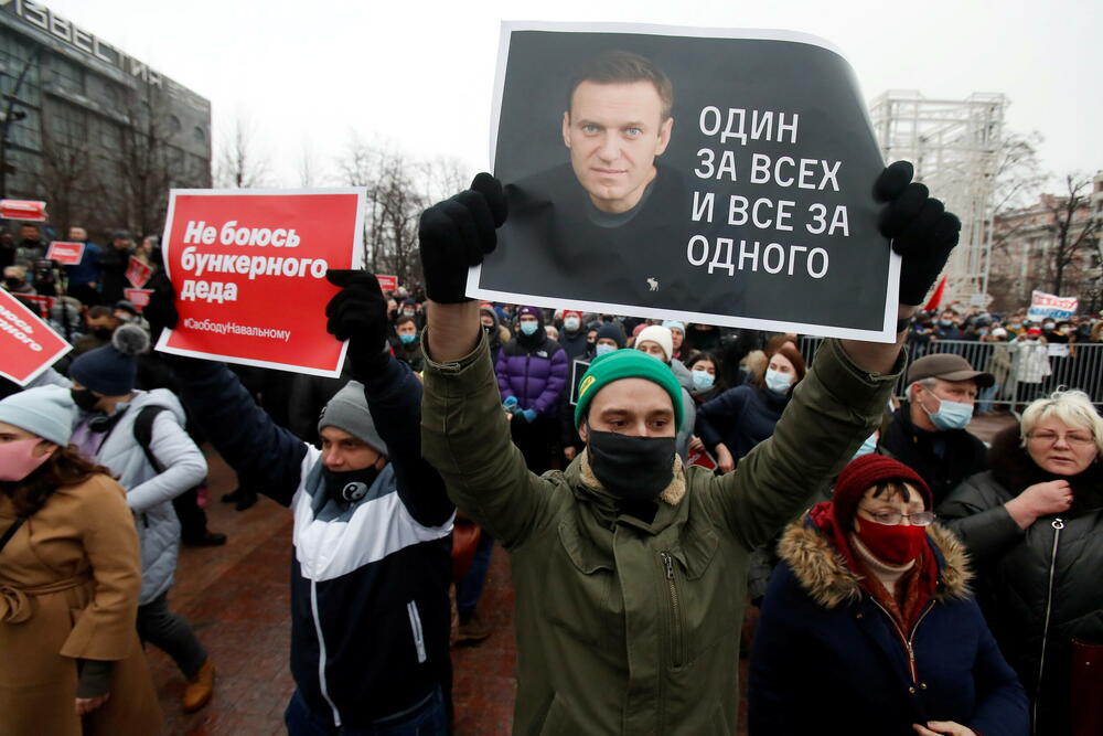 S protesta podrške zatvorenom lideru ruske opozicije Alekseju Navaljnom, januar 2021.