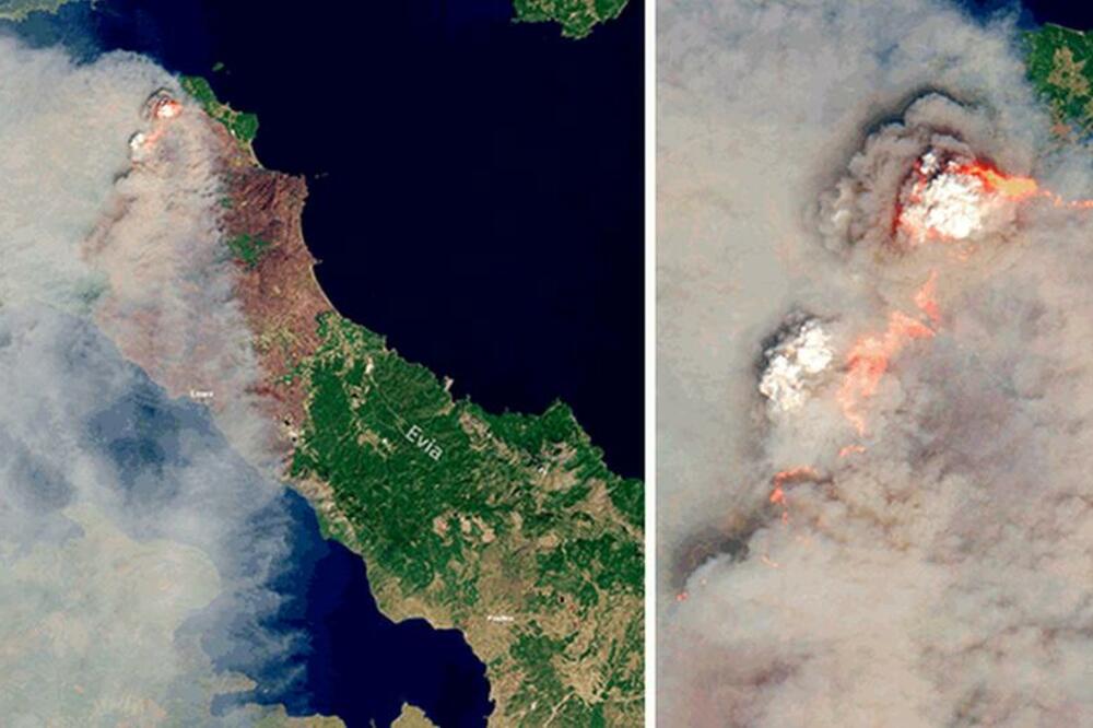 Satelitski snimci požara na grčkom ostrvu Evija, Foto: Copernicus/Sentinel-2