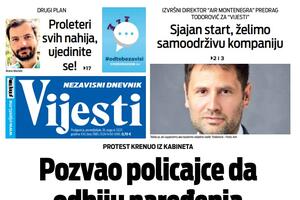 Naslovna strana "Vijesti" za ponedjeljak 16. avgust 2021. godine