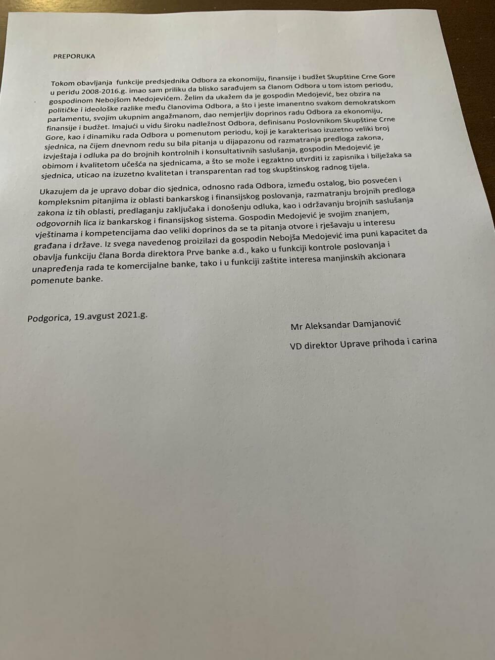 Medojevićemo obraćanje Damjanoviću