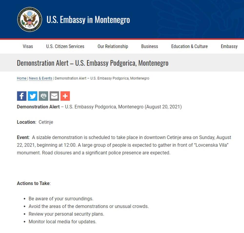 ambasada SAD upozorenje