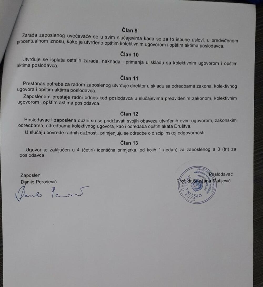 Ugovor Danilo Perošević