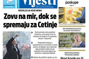 Naslovna strana "Vijesti" za 2. septembar 2021.