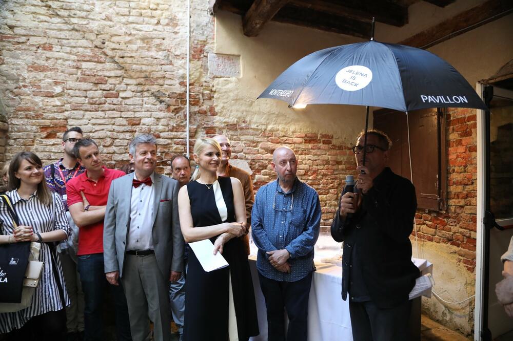 Mose Rići govori na otvaranju crnogorske postavke na XVI Bijenalu arhitekture, 2018., Foto: Montenegrin Pavilion - La Biennale di Venezia