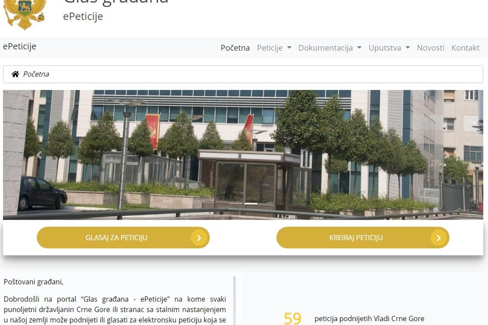 Redizajniran portal za elektronske peticije, Foto: epeticije.gov.me/Screenshot